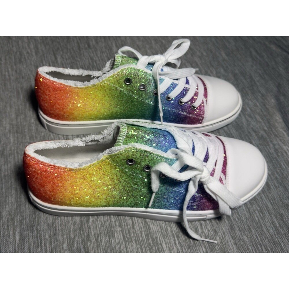 Fashion Rainbow Sparkling Glitter Size 40/7.5 Shoes Lace Up New Pride